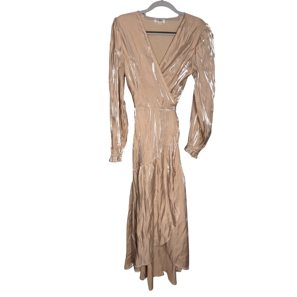 Umgee metallic beige‎ wrap dress midi long sleeve